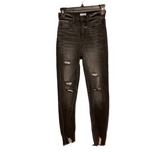 Sneak Peek Women's Frayed High Waist Skinny Boyfriend Jeans Size 1/W25 Black NWT